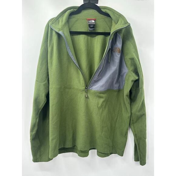 The North Face Men's Fleece Pullover FlashDry Olive Green Sweater Gray Pocket XL - Picture 2 of 10